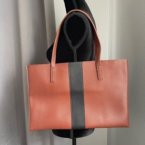 Vince Camuto Vegan Leather Tote in Black and Dark Red Brown